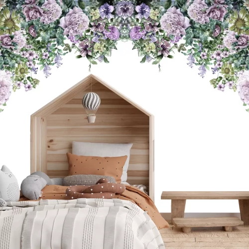 Fototapete Hängende rosa Blumen auf weißem Hintergrund