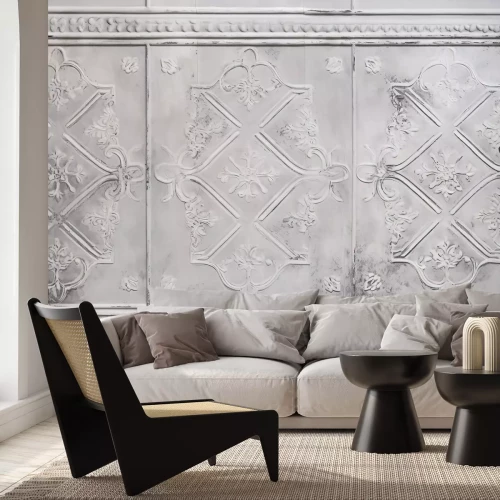 Fototapete Raue graue Wand mit Verzierungen