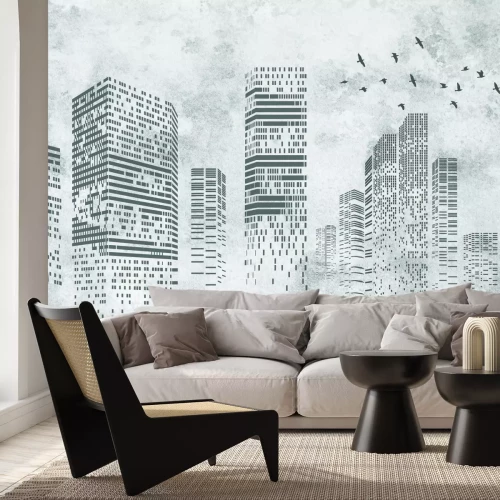 Fototapete Hohe Bürogebäude vor einem Betonhintergrund