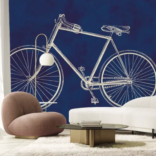 Fototapete Retro-Fahrradskizze auf blauem Hintergrund