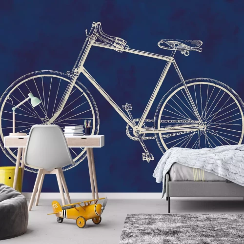 Fototapete Retro-Fahrradskizze auf blauem Hintergrund