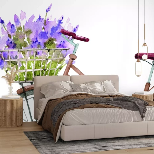 Fototapete Bemaltes Fahrrad mit Heidekraut im Korb