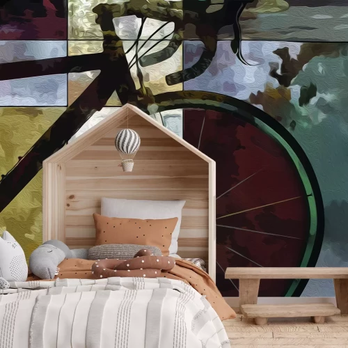 Fototapete Gemaltes Fahrradmuster vor einem Hintergrund aus Formen