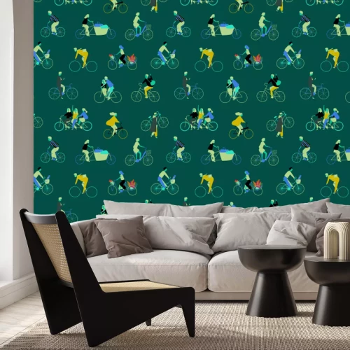 Fototapete Frauen und Männer, die Fahrrad fahren