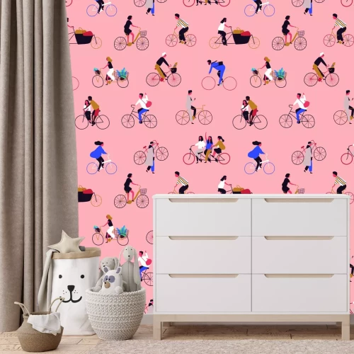 Fototapete Frauen und Männer, die Fahrrad fahren