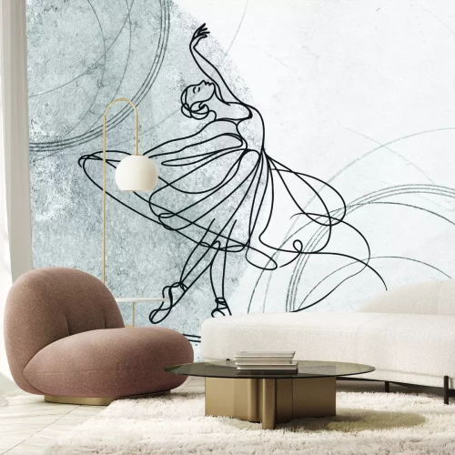 Fototapete Künstlerische Linienzeichnung, die eine tanzende Ballerina darstellt