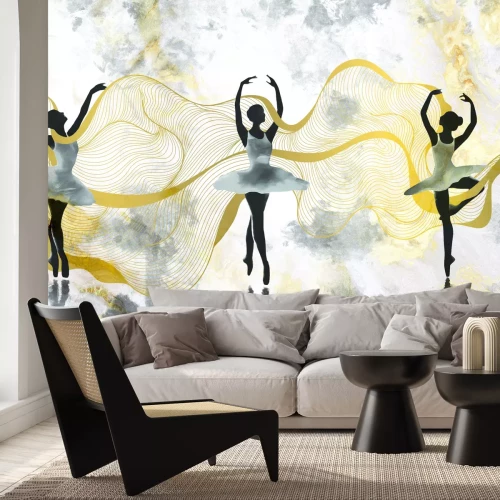 Fototapete Balletttänzerinnen, die vor einem Aquarell-Hintergrund tanzen