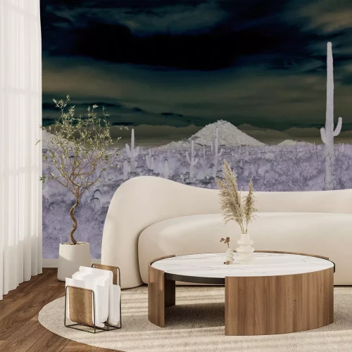 Fototapete Bewachsene Wüste mit Kakteen und Felsen