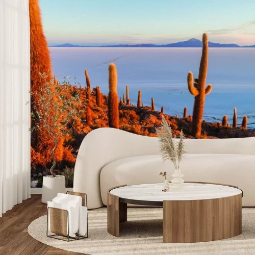 Fototapete Kakteen in der Wüste vor dem Hintergrund der Berge