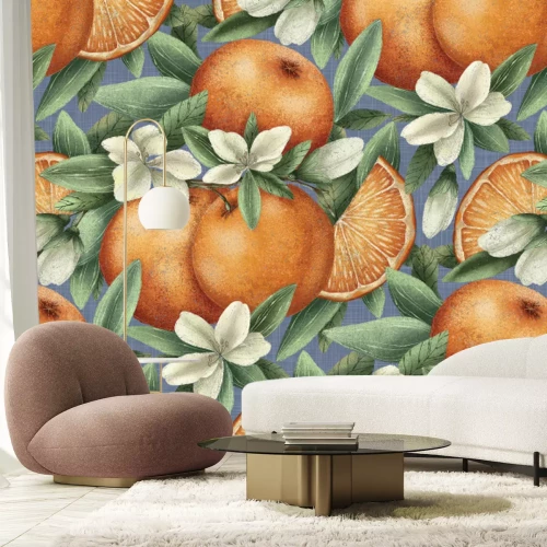 Fototapete Saftige Orangen zwischen Blättern