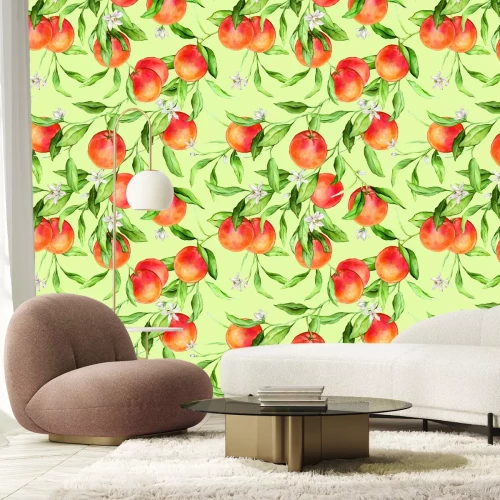 Fototapete Reife Orangen mit Blüten