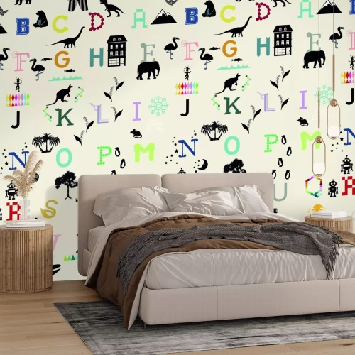 Fototapete Bunte Buchstaben des Alphabets mit Natur-Icons
