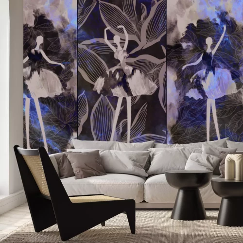 Fototapete Weibliche Ballerina vor einem Blätterhintergrund