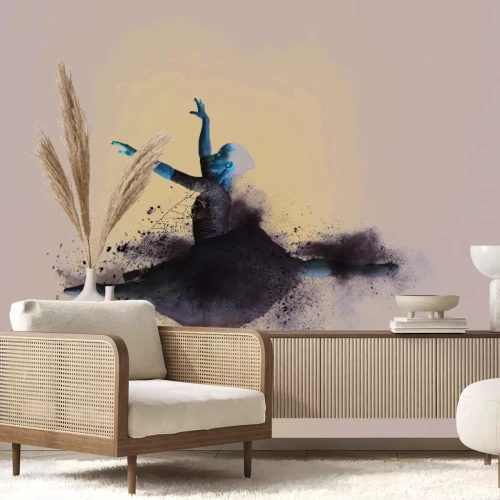 Fototapete Frau im weißen Kleid im Spagat