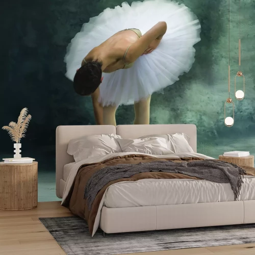 Fototapete Ballerina in weißem Tutu auf Beton