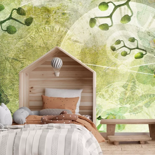 Fototapete Retro Uhren zwischen Orchideenblüten