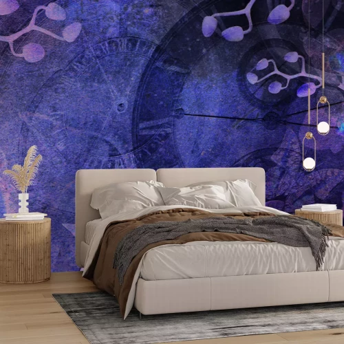 Fototapete Retro Uhren zwischen Orchideenblüten