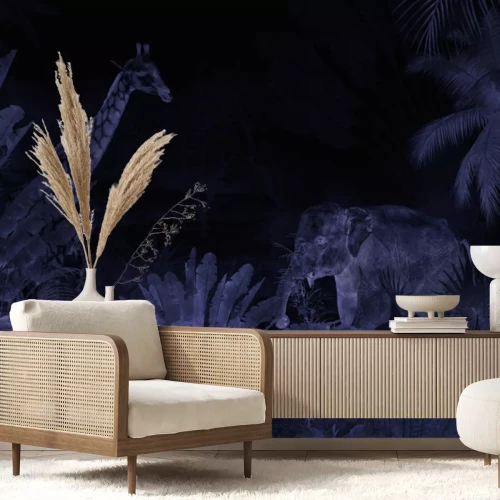 Fototapete Tropischer Dschungel mit Tieren in Beigetönen