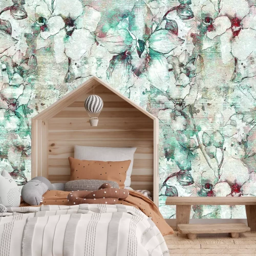 Fototapete Orchideenblumen in einer Aquarellszenerie