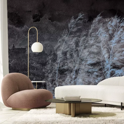 Fototapete Laubbäume im Wind unter Vögeln