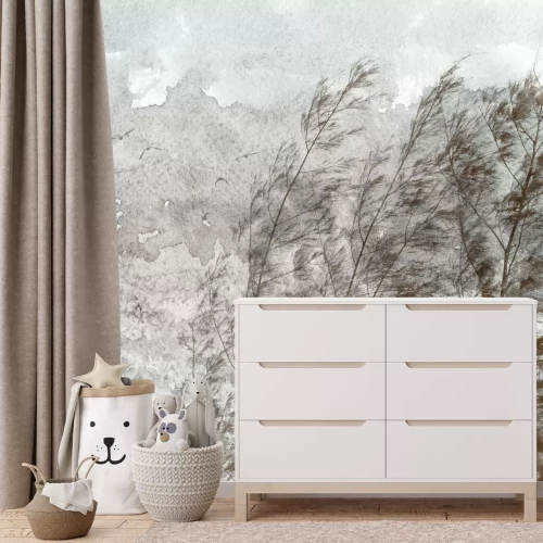 Fototapete Laubbäume im Wind unter Vögeln