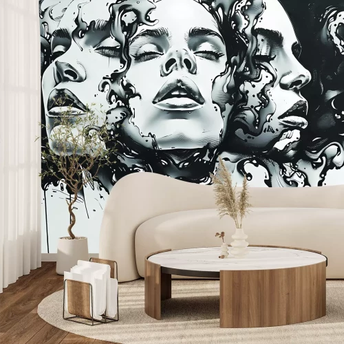 Fototapete Schwarz-weißer Wandbild mit dem Gesicht einer Frau