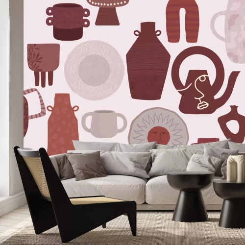 Fototapete Porzellan-Krüge mit Tellern und Tassen