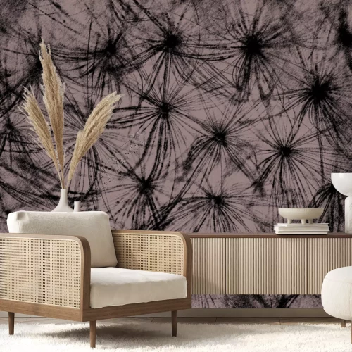 Fototapete Weiße Löwenzähne auf grauem Hintergrund