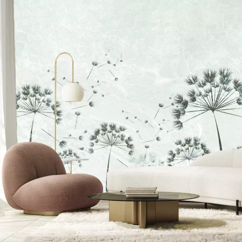 Fototapete Löwenzähne auf grauem Beton