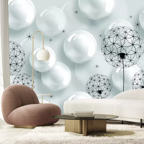 Fototapete Weiße Ballons und im Löwenzahn