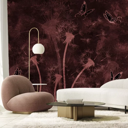 Fototapete Löwenzahn im Wind mit Schmetterlingen