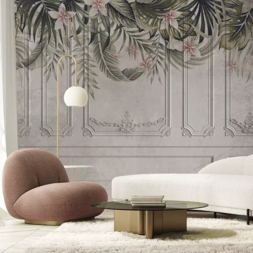 Fototapete Vintage Stuck mit Pflanzenmotiven