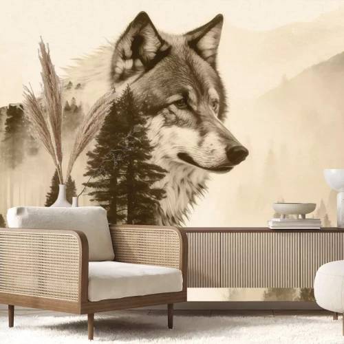 Fototapete Wolf im Bergwald