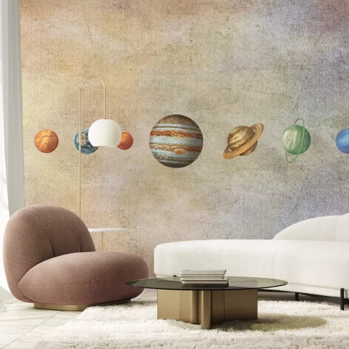 Fototapete Sonnensystem auf beigem Hintergrund