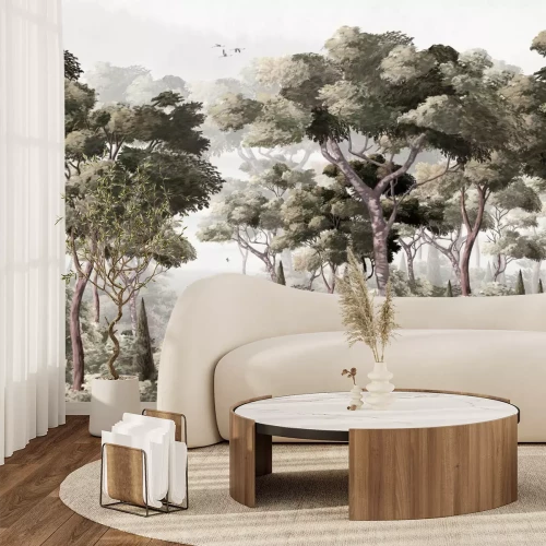 Fototapete Wald mit üppiger Vegetation und Sträuchern