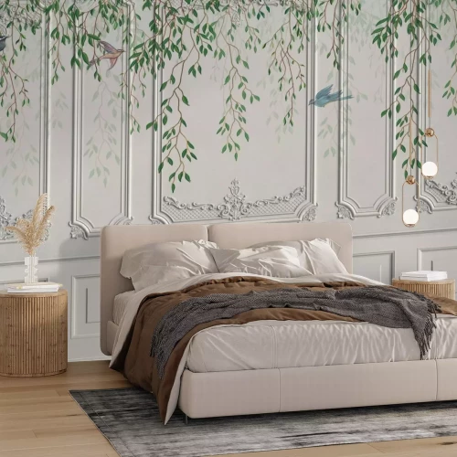 Fototapete Dekorative Wand mit Vögeln und Pflanzen