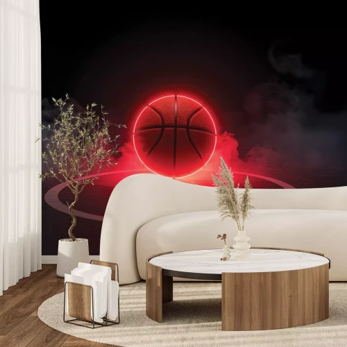 Fototapete Basketball mit Neon im Nebel