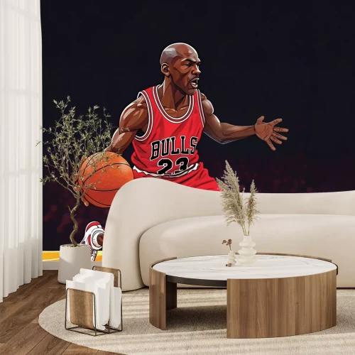 Fototapete Basketballspieler, der mit dem Ball auf dem Spielfeld läuft