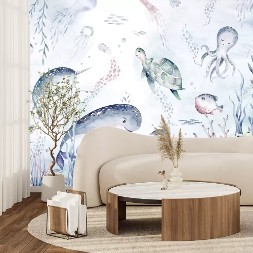 Fototapete Unterwasserwelt mit einer Schildkröte und Fischen