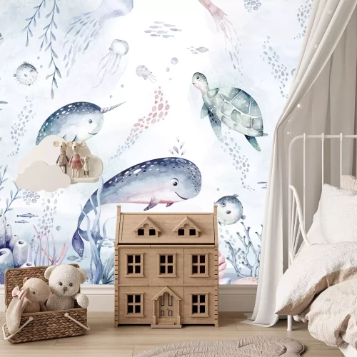 Fototapete Unterwasserwelt mit einer Schildkröte und Fischen