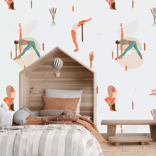 Fototapete Frauen, die Yoga zwischen Kerzen praktizieren