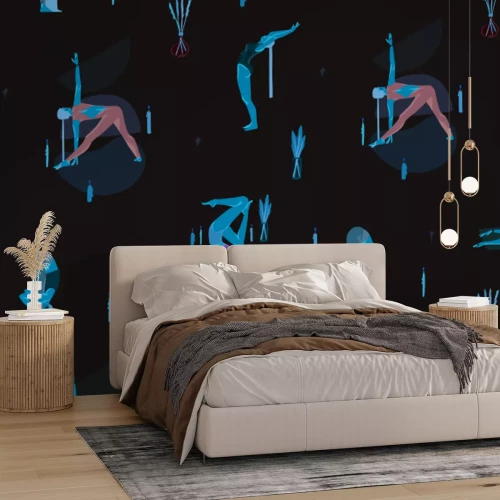 Fototapete Frauen, die Yoga zwischen Kerzen praktizieren