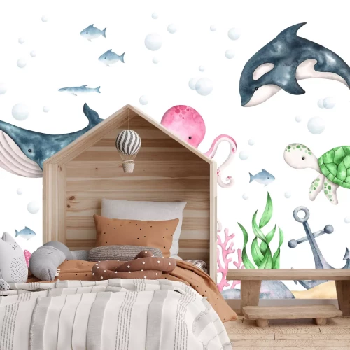 Fototapete Oktopus mit Korallenriffen im Meer