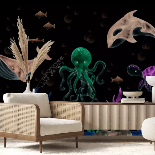 Fototapete Oktopus mit Korallenriffen im Meer