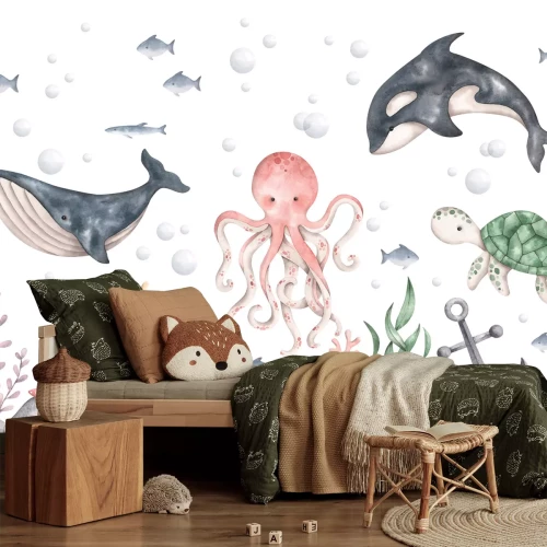 Fototapete Oktopus mit Korallenriffen im Meer