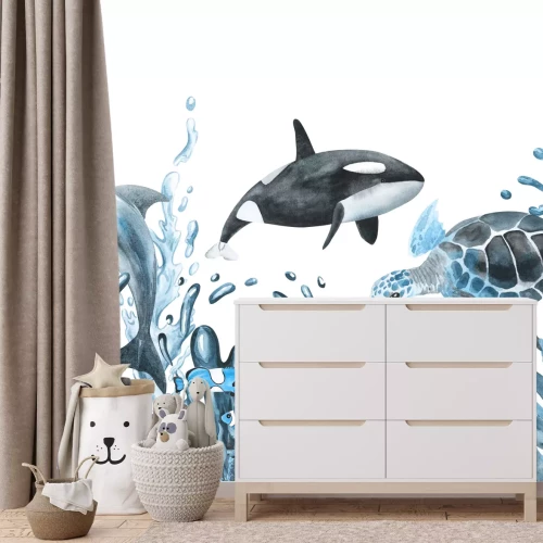 Fototapete Sumpfschildkröte und Delfin zwischen der Vegetation