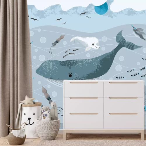 Fototapete Wale unter Fischen in der Unterwasserwelt