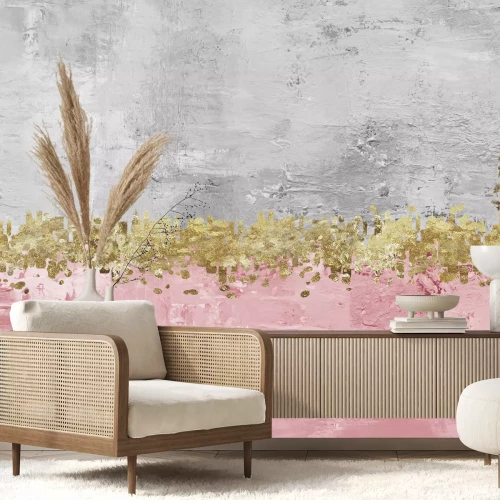 Fototapete Rosa-grauer Beton mit goldener Verzierung