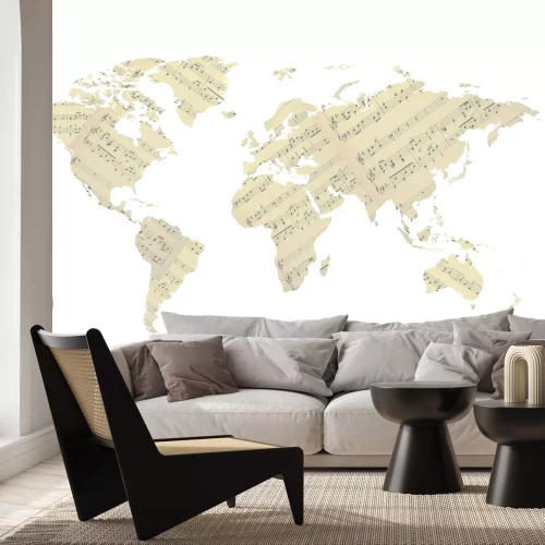 Fototapete Weltkarte mit musikalischen Noten