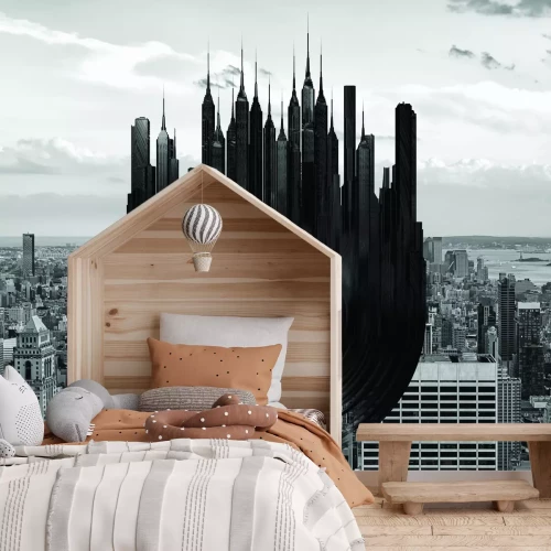 Fototapete Abstrakte Vinylplatte vor der Kulisse einer Metropole